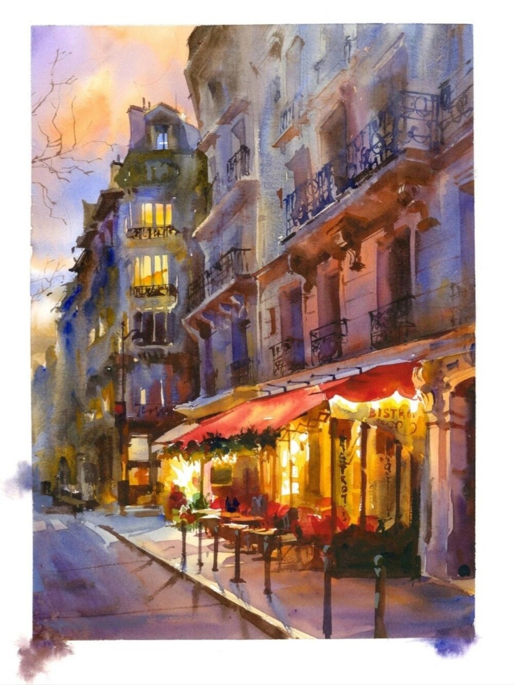 PARISIAN CAFE Limited Edition Watercolor Print Signed By Artist